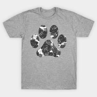 Grey Roses Paw Print T-Shirt